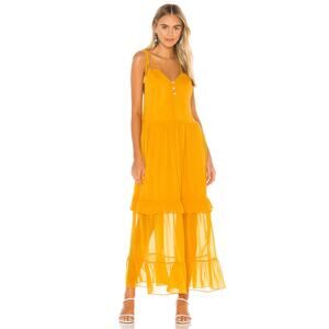 Tularosa Mustard Yellow Quarter Button Strappy Maxi Dress Women's Size XXS
